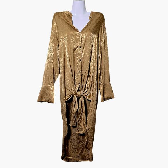 Adrienne Landau Women's L Gold Satin Snake Print Tunic Shirt Luxe Resort wear - Picture 3 of 13